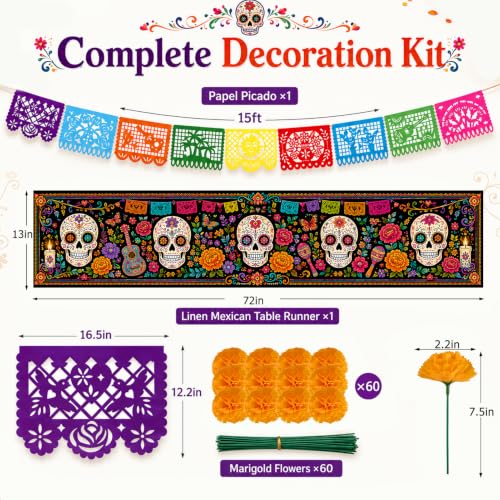 Day of the Dead Decorations Set with Marigolds Banner & Table Runner