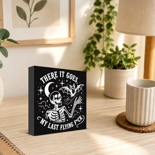 Halloween Skeleton Wood Sign - Spooky Season Home Decor for Fall & Parties