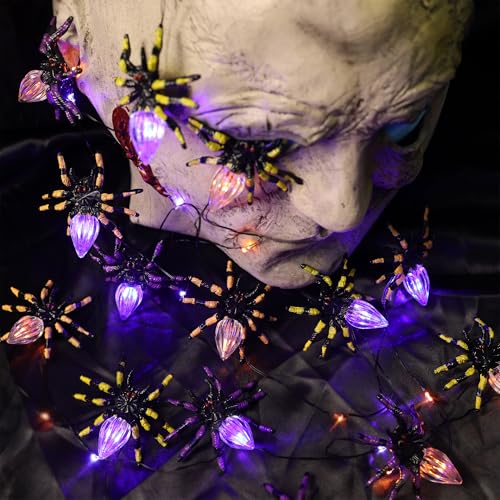 Halloween Spider String Lights 10FT 15 LED Waterproof Fairy Lights with Remote