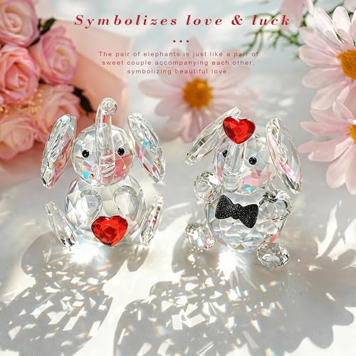 Couple Crystal Elephant Figurines Gift Set - 3.5 Inch Glass Animals Statues