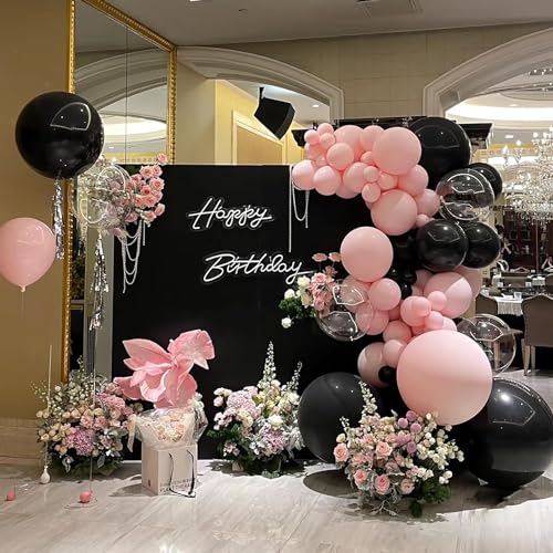 Black Balloon Kit - 100pcs 12 Inch Latex Balloons with Ribbon for Party Decorations