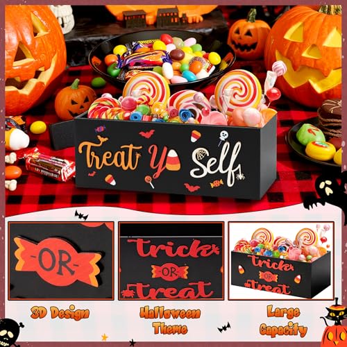 Halloween Wooden Candy Bowl Set - 3 Decorative Trick or Treat Snack Holders