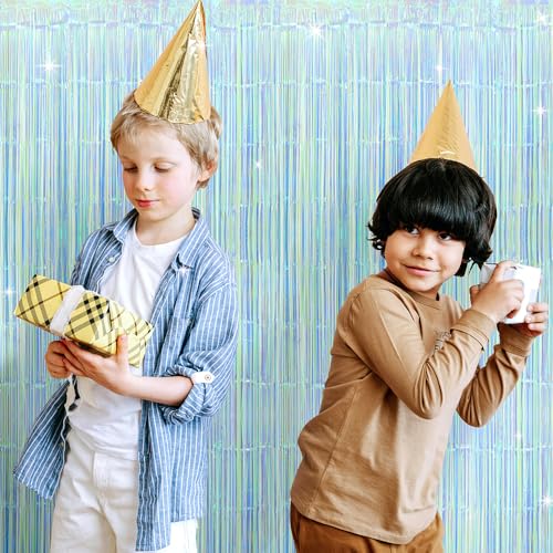 Dazzle Blue Iridescent Tinsel Curtain Backdrop Garland for Photo Booth & Party Decor - 4 Pack