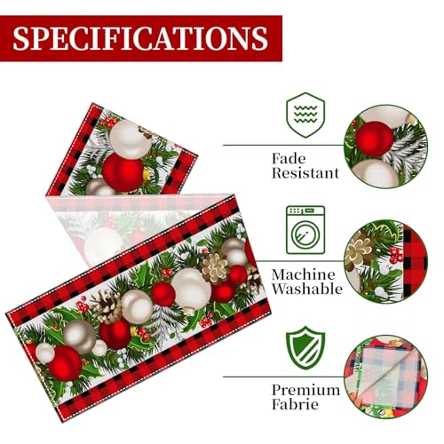 Christmas Table Runner 60 Inches - Red & Black Buffalo Check Holiday Decor - Variation of THIS listing