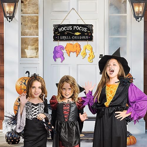 Halloween Wooden Door Sign - Hocus Pocus I Smell Children Decor for Indoor Outdoor