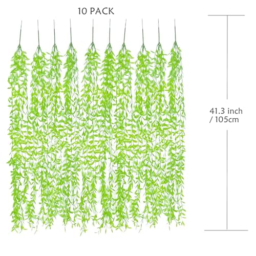 Willow Branches - Green 10 Pack Artificial Hanging Vines for Indoor Outdoor Decor