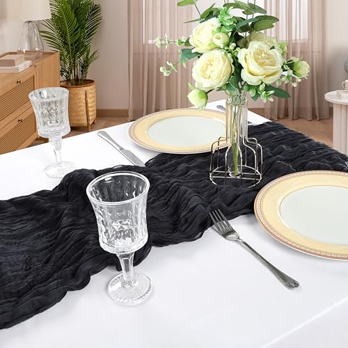 Black Cheesecloth Table Runner Set - 6 Pcs 10Ft Boho Wedding Decor