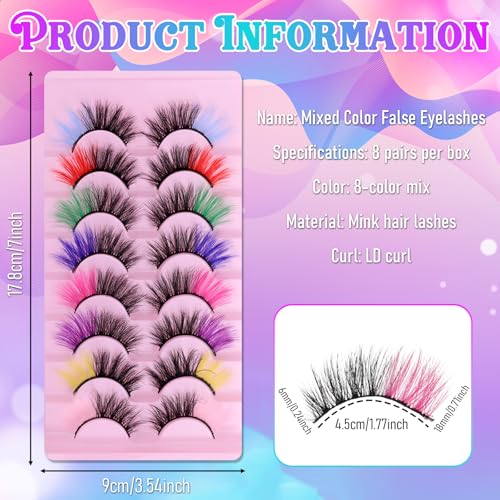 Colorful False Eyelashes Set 8 Pairs Curly Thick Reusable Drama Makeup