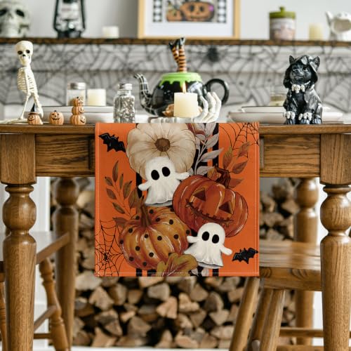 Halloween Table Runner 13x72 Inch Orange Polyester Decor for Party & Home