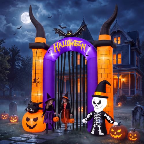 Giant Halloween Inflatable Archway with Skeleton & Lights - 12.5FT Skull Arch