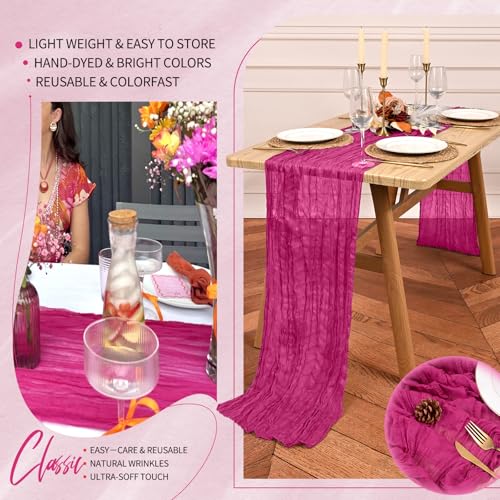 Fuschia Cheesecloth Table Runner Set - 18 Pack, 10FT Rustic Boho Wedding Decor