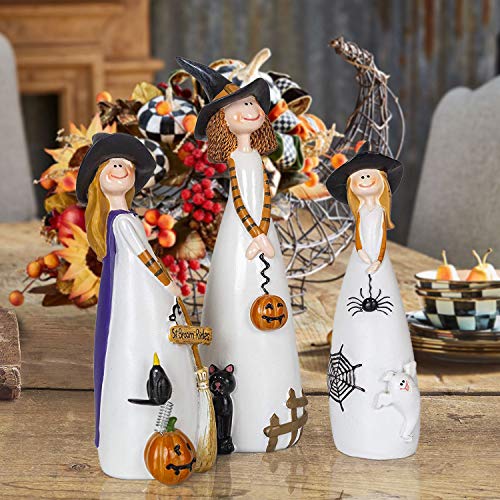 Halloween Witches Set with Black Crow Pumpkin and Cat Decorations - Fall Home Decor