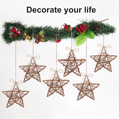 6 Pcs 12 Inch Star Shaped Natural Grapevine Wreath Set for DIY Crafts & Holiday Decor