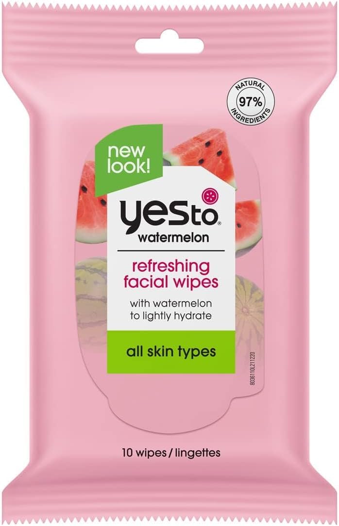 Yes To Watermelon Facial Wipes - Hydrating & Refreshing Formula, Natural & Vegan, 10 Count