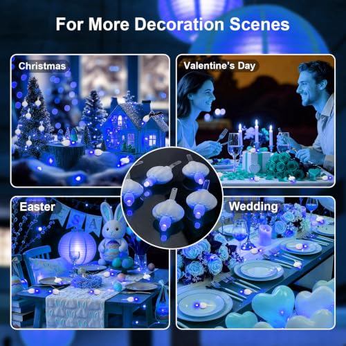 Blue Paper Lantern String Lights - Battery Operated 10pcs Hanging Decor