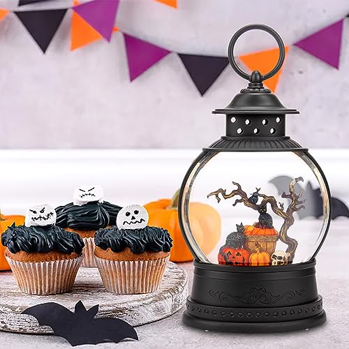 Halloween Black Cat Snow Globe Lantern with Music & Timer - Indoor Halloween Decor