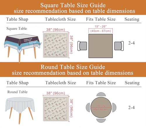 Red Floral Square Tablecloth 38x38 Inch Waterproof Spillproof Kitchen & Dining Cover - Clr 050