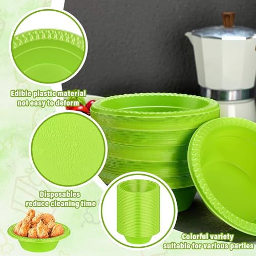 Green Disposable Plastic Bowls Set - 100 Pcs 12oz Party Serving Dishes