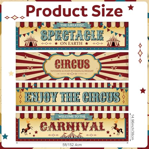 Halloween Circus Carnival Banner Set - 4 Retro Party Decorations