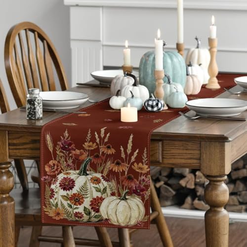 Brown 13x108 Inch Polyester Fall Table Runner for Home & Party Decor