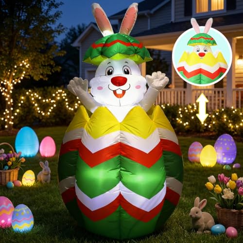 Halloween Inflatable Bunny Decoration with Auto-Lifting & LED Lights for Yard Garden Outdoor Indoor
