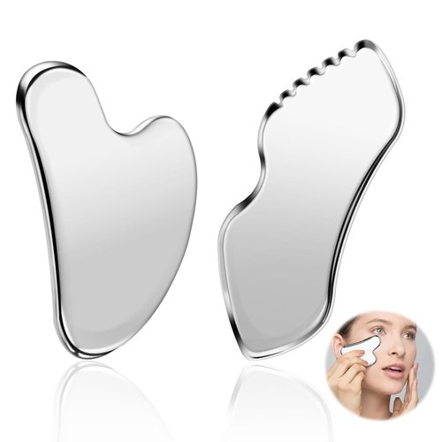 heqxwl 2 Pcs Stainless Steel Scraping Facial Tool for Jawline Sculpting and Decongestive Lymphatic Drainage, Face Massager Tool