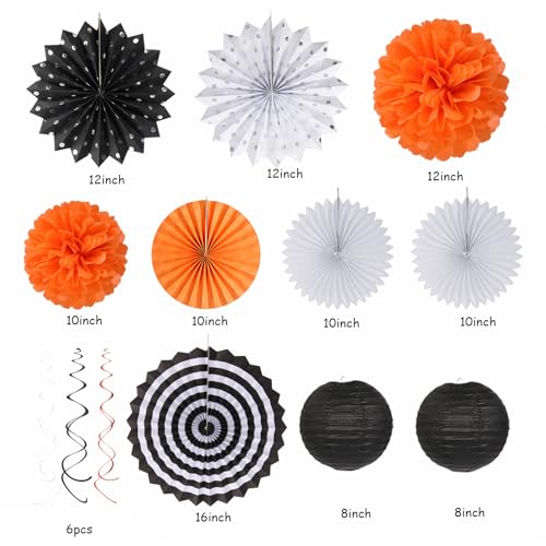 Black White Orange Halloween Party Decorations Kit - 33 Pcs Banners, Lanterns & Streamers