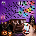 Halloween Bat Decorations Set with Rechargeable Lights - Black, 48 Bats + 12 Lights