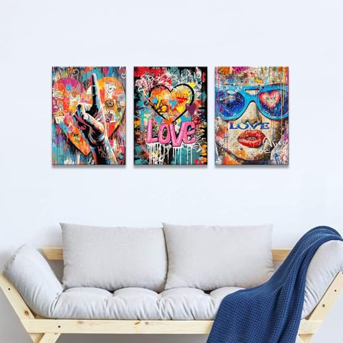Banksy Wall Art Graffiti Pop Art Street Pictures for Bedroom Living Room - 3 Piece Canvas Prints 12x16 Inches - Street Art Decor Variation of THIS listing