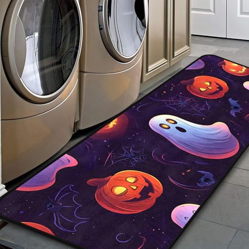 Halloween Pumpkin Kitchen Floor Mat - 17x51 Inch Rug Runner for Laundry, Kitchen & Bathroom - Halloween Variation