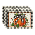 Pumpkin Buffalo Plaid Fall Placemats Set of 4 - 12 x 18 Inch Rectangular Black and Orange