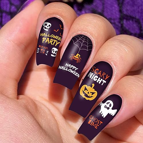 Halloween Nail Wraps Stickers Set - Spider Web & Spooky Designs, Modern Style