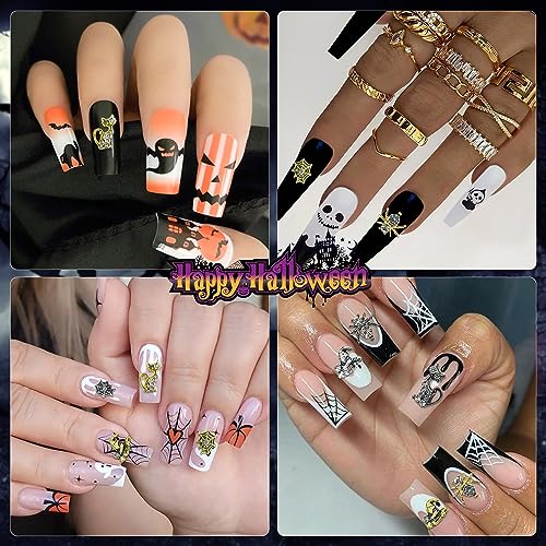Halloween Nail Charms Kit 40pcs 3D Spider, Cat, Cobweb, Wizard Hat Gold Silver Rhinestones