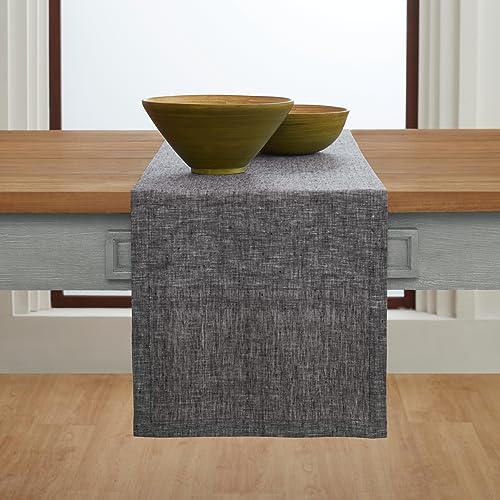 Pure Linen Table Runner Black 14 x 144 Inches - Athena Variation