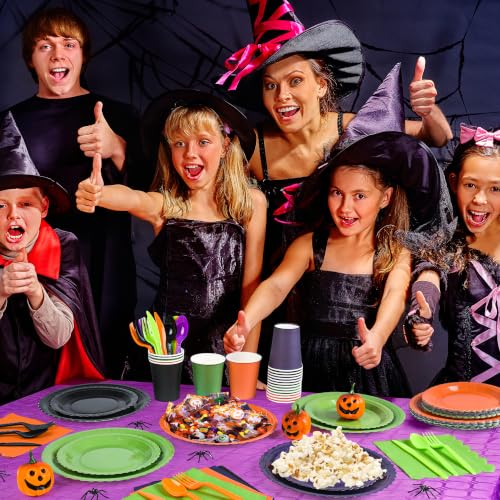 Halloween Party Plates and Napkin Set - 336 Pcs for 48 Guests - Gradient Scalloped Tableware