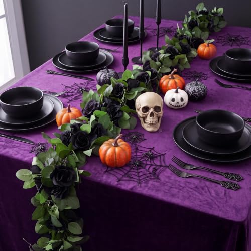 Black Halloween Artificial Flower Garland - 4 Pack, 32 Feet Long Vines with Roses