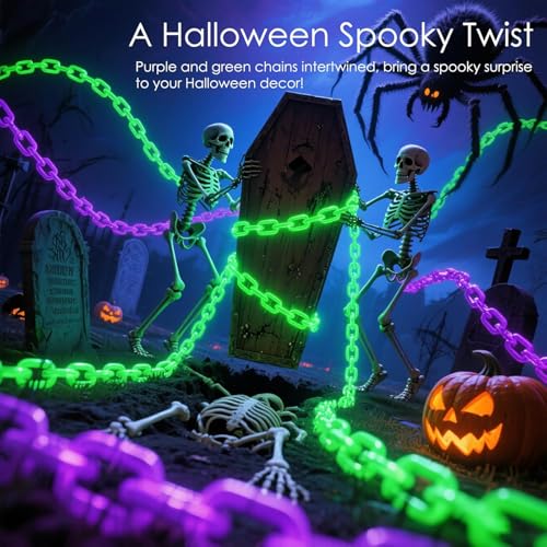 Green Battery Operated Halloween Lights 10Ft with 8 Modes & Timer - Indoor Outdoor Decor