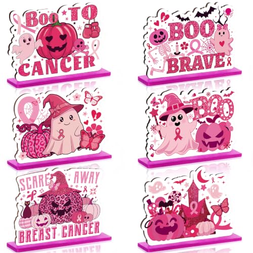 Pink Breast Cancer Awareness Halloween Wooden Table Decorations - 6 Pcs