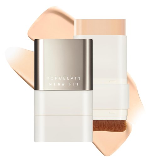 CHOSUNGAH BEAUTY Mega Fit Stick Foundation with Built-in Brush-Full Coverage Creamy Formula for Porcelain Skin Finish, Hydrating&Long Lasting, Master Porcelain, Shade 21, 0.56 oz (01N Beige)