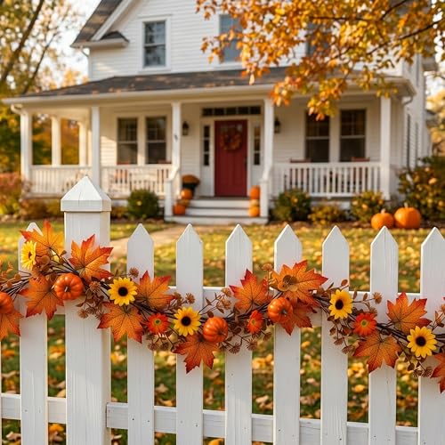 Fall Orange 6ft Fake Maple Leaf Garland for Autumn Thanksgiving Harvest Decor