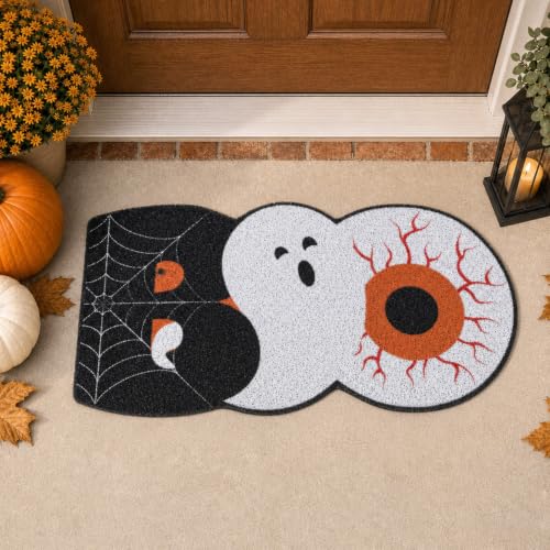 Halloween Doormat Spooky Welcome Mat with Spider Web Eyeball - 28 x 24 Inches