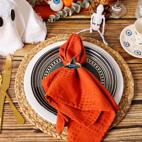 Halloween Wizard Hat Napkin Rings Set of 6 - Black Witch Hat Table Decor