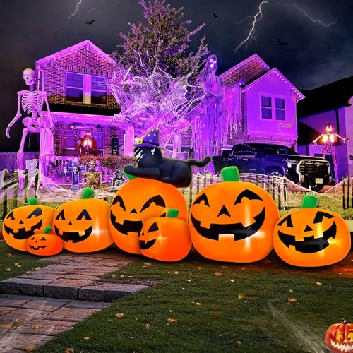 8FT Halloween Inflatable Pumpkin with Black Cat Outdoor Decor LED Light