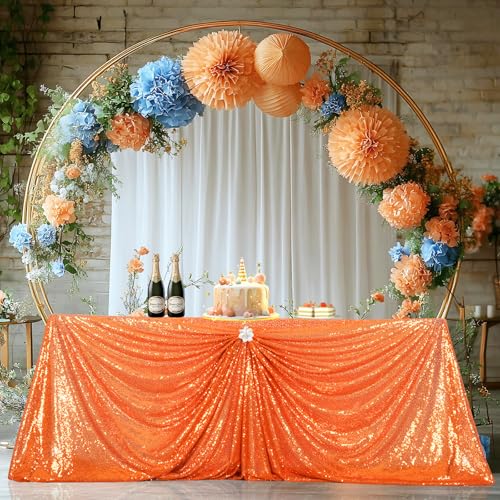 Orange Sequin Tablecloth 90x132 Inch Rectangular Holiday Party Decor - Variation: Orange/132" x 90"