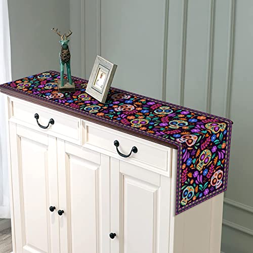 Dia De Los Muertos Table Runner 13 x 108 Inches Linen Mexican Sugar Skull Decor