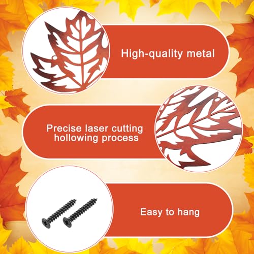 AceOrbit 6 Pcs Maple Leaves Metal Wall Art Fall Decor - Farmhouse Rustic Style with 3 Sizes