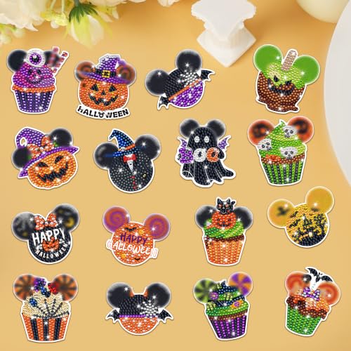 Halloween Mouse Diamond Painting Magnets - 16 Pack, Spooky Decor with Full Magnetic Backing (Variation: Halloween764)