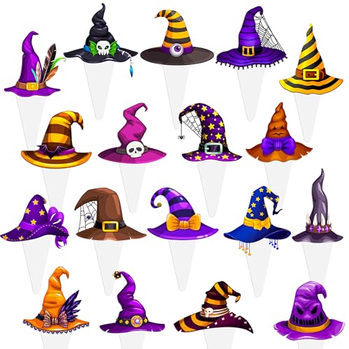 48Pcs Witch Hat Cupcake Toppers Halloween Party Decorations - Witch Hat Theme