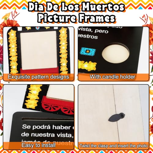 Dia De Los Muertos Photo Frame Set with Candle Holders - Mexican Fiesta Decor