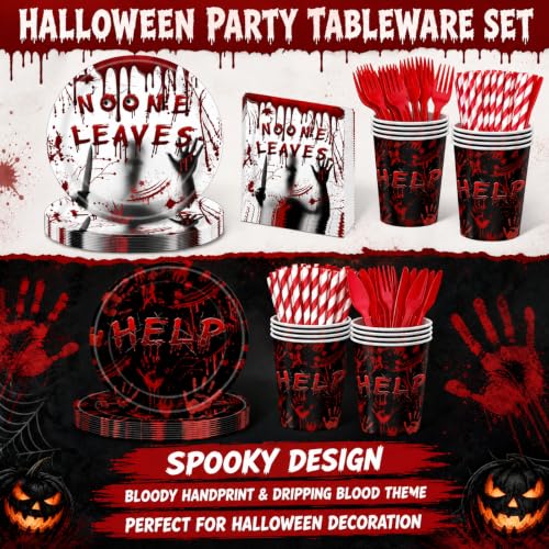 Halloween Party Supplies 24 Guests Dinnerware Set - Horror Themed, Edgy Design, Variation: Halloween 01